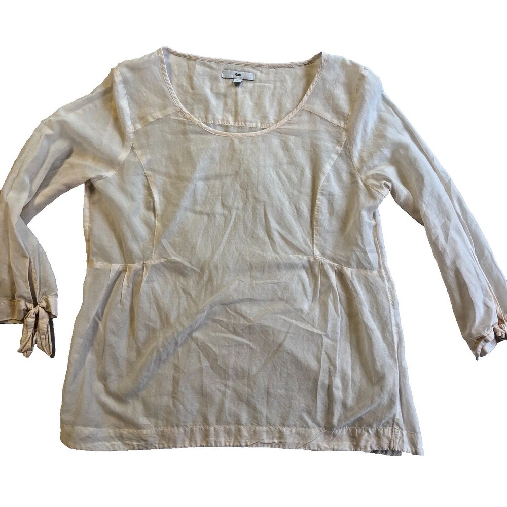 Gap Women’s Small Ivory Cotton Viscose Tie Cuff Empire Waist Blouse